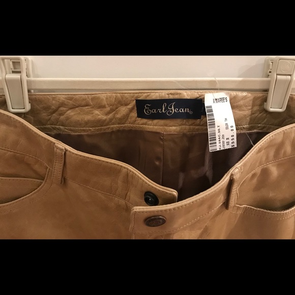 EARL JEAN TAN GENUINE LEATHER PANTS BOOT CUT JEANS - Picture 3 of 14